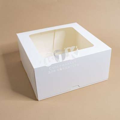 Коробка для торта складная мел. картон с окном 25,5х25,5х12 см