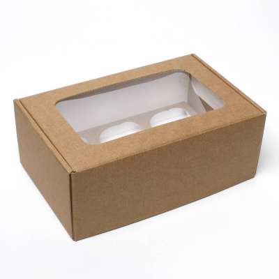 Коробка 6 капкейков мгк с окном крафт