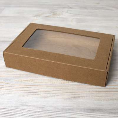Коробка для печенья и пряников с окном крафт 20х13х3,5 см