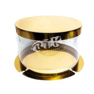 Упаковка для торта круглая ТУБУС золото 250х150 мм 